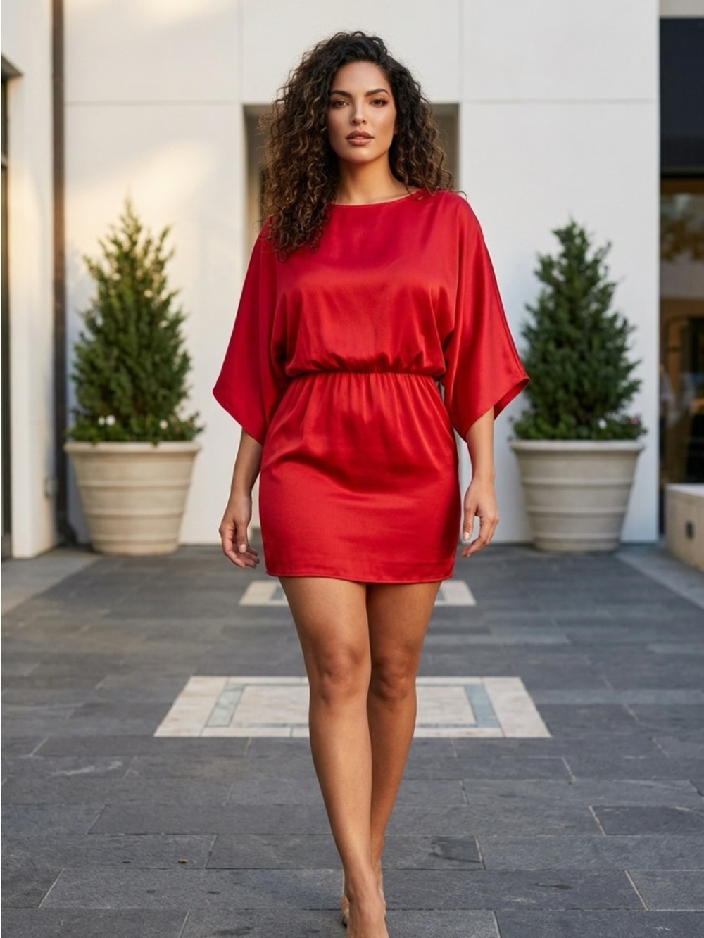 Trina Turk Red Satin Blouson Mini Dress